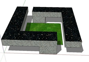 方形带坐凳树池设计SU(草图大师)模型