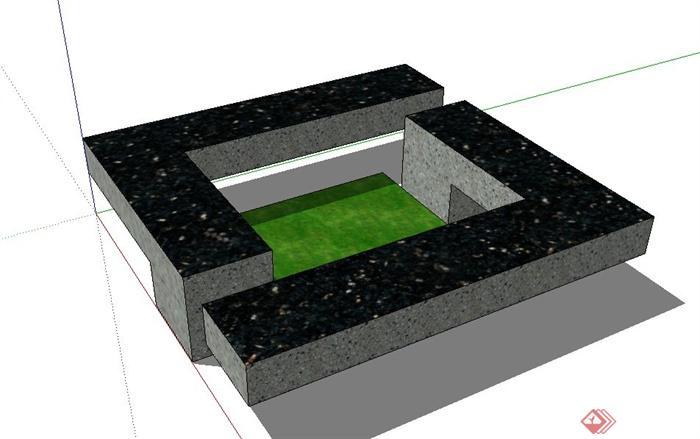方形带坐凳树池设计SU模型(2)
