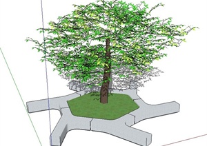 六边形带坐凳的树池设计SU(草图大师)模型