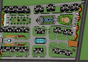 某住宅小区建筑中央景观规划设计SU(草图大师)模型