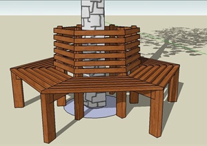 木质六边形树池坐凳设计SU(草图大师)模型
