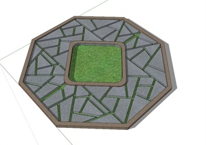 八角形折线镂空树池SU(草图大师)模型