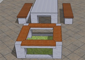 方形树池坐凳与桌椅设计SU(草图大师)模型