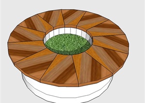 圆形木质树池坐凳设计SU(草图大师)模型