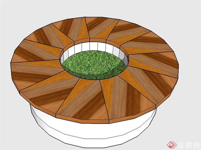 圆形木质树池坐凳设计SU模型(1)