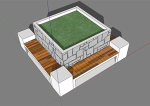 现代挡墙树池、树池坐凳设计SU(草图大师)模型