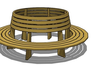 木制圆环形树池坐凳SU(草图大师)模型