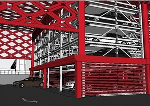 五层立体停车库建筑SU(草图大师)精致设计模型