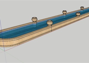 某欧式椭圆水池设计SU(草图大师)模型含花钵