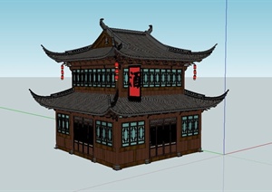 双层古典中式酒楼建筑设计SU(草图大师)模型