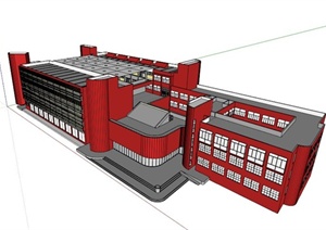 现代红色教学楼SU(草图大师)模型