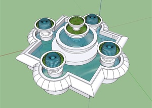 欧式水钵、水池组合水池设计SU(草图大师)模型