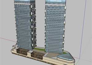 现代高层写字楼建筑设计SU(草图大师)模型（含商场建筑）