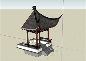 古典中式半边瓦房顶亭子设计SU(草图大师)模型