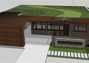 一个公园管理用房与厕所建筑设计SU(草图大师)精致设计模型