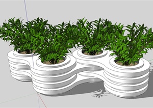 现代简约组合花池种植池SU(草图大师)模型