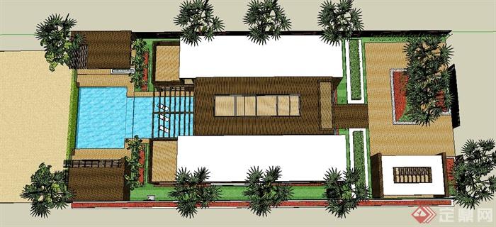 某两层木质别墅建筑su草图大师模型(4)