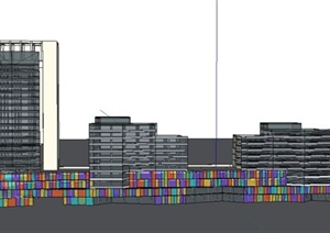 现代商业办公楼及步行商业街建筑设计SU草图大师模型