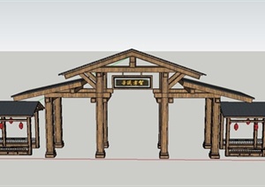 园林景观节点木质门廊与长廊设计SU(草图大师)模型