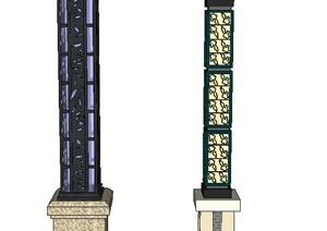 两个庭院灯柱设计SU(草图大师)模型