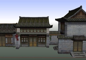 某古典中式两层乡村居民住宅建筑设计SU(草图大师)模型