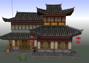 古典中式两层乡村住宅建筑设计SU(草图大师)模型