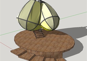 森林木质树屋设计SU(草图大师)模型