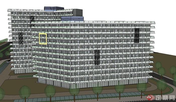 现代某大型工厂厂房办公楼建筑设计SU模型(1)
