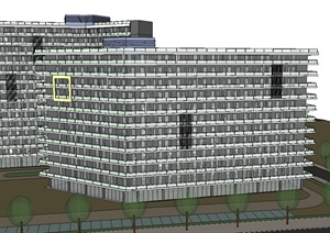 现代某大型工厂厂房办公楼建筑设计SU(草图大师)模型