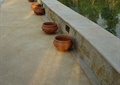 别墅区道路景观,矮墙石桌凳,陶罐,水池水景
