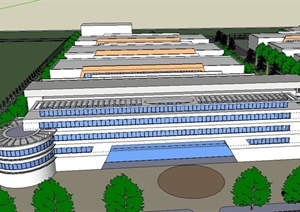 现代某厂区建筑规划设计SU(草图大师)模型