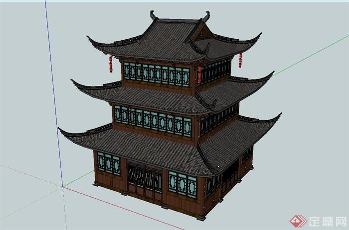 古典中式塔楼设计su模型(1)