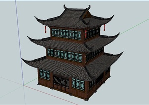 古典中式塔阁楼设计SU(草图大师)模型