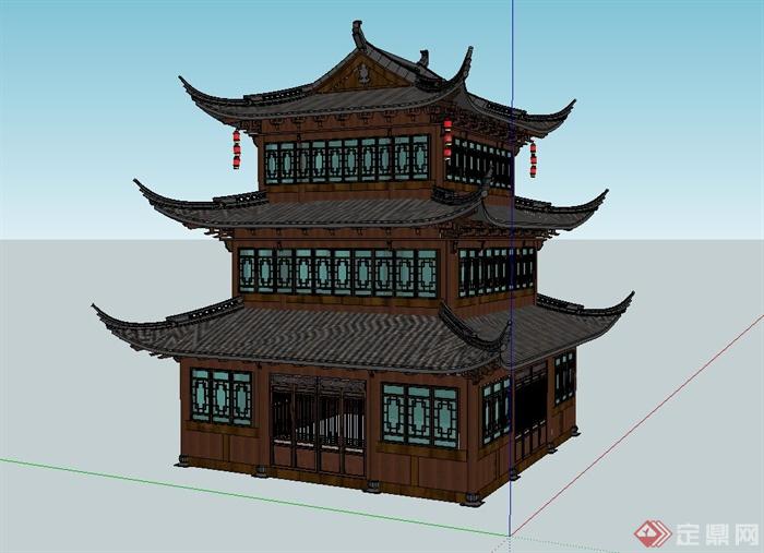 古典中式塔楼设计su模型(3)