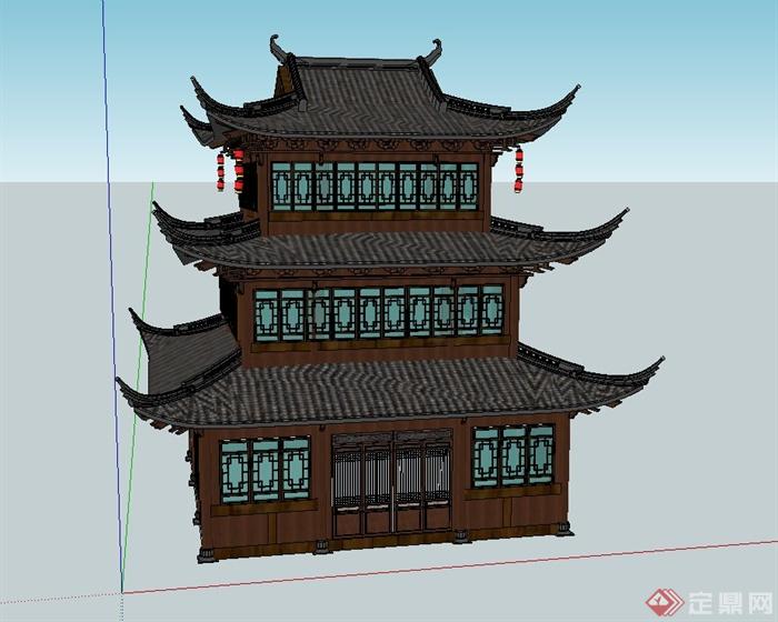 古典中式塔楼设计su模型(2)