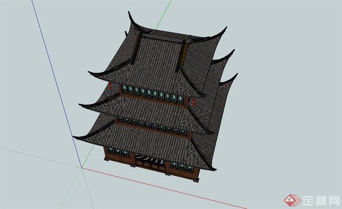 古典中式塔楼设计su模型(4)