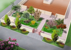 别墅庭院绿化设计cad方案图、psd效果图