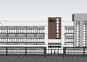 现代某三层厂区办公楼建筑设计SU(草图大师)模型