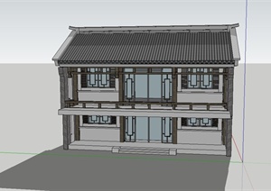 两层古典中式住宅楼建筑设计SU(草图大师)模型