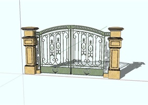 一个欧式小区大门入口设计SU(草图大师)模型