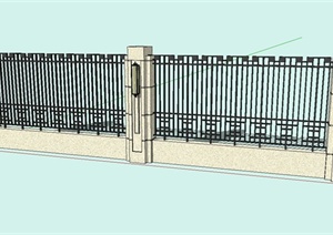 现代铁艺围墙栏杆设计SU(草图大师)模型（含墙灯）