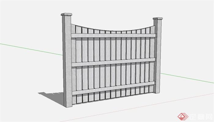 木质围墙设计su模型(1)