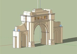 欧式三门入口门廊设计SU(草图大师)模型