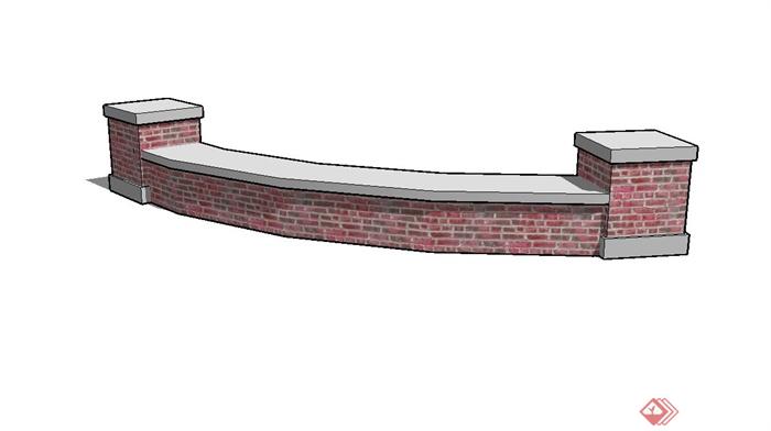 现代砖砌矮墙坐凳设计su模型(2)