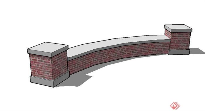 现代砖砌矮墙坐凳设计su模型(1)