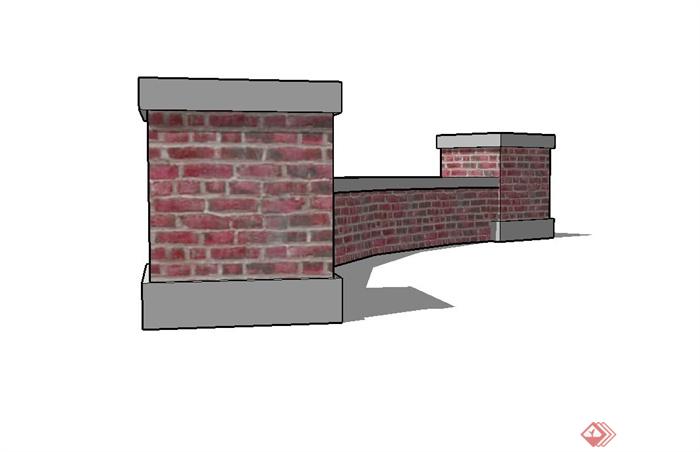 现代砖砌矮墙坐凳设计su模型(4)