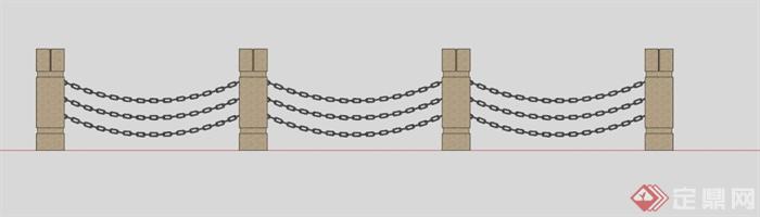某现代石柱铁链栏杆SU模型(3)