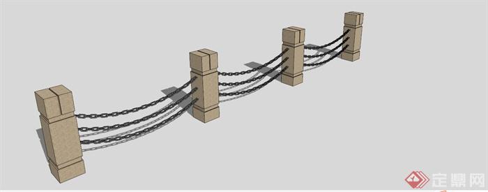 某现代石柱铁链栏杆SU模型(1)