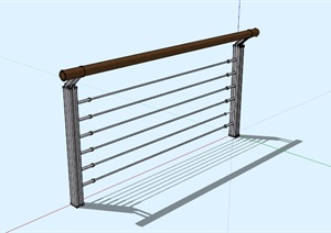 现代木扶手铁栏杆SU(草图大师)模型