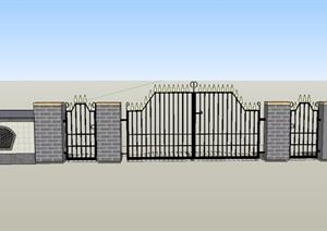 现代中式大门设计SU(草图大师)模型（含围墙）
